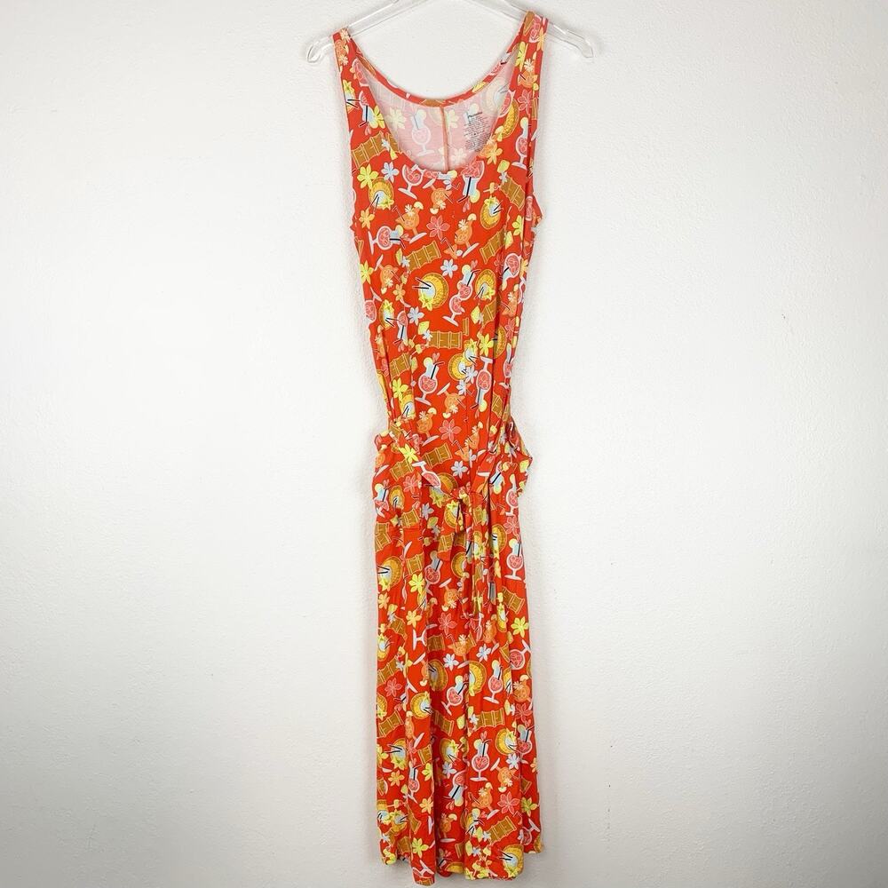 MeUndies Jumpsuit Womens XL Sleeveless UltraModal Orange Happy Hour Print Resort